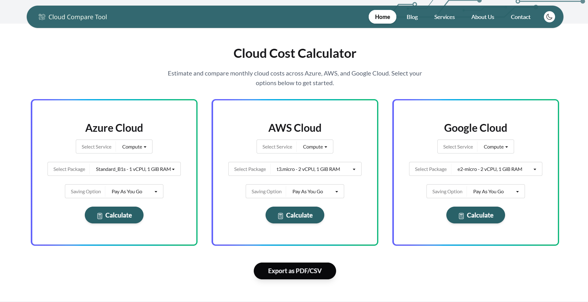 Cloud Comparing Tool